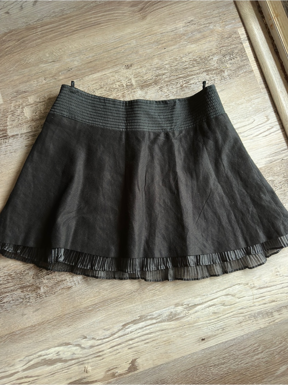 bebe Black Circle Skirt with Pleated Hem Trim